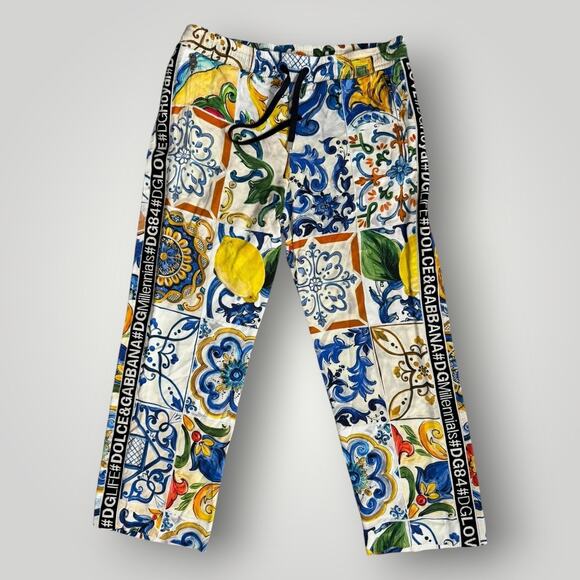 Dolce & Gabbana Rayon Majolica Track Pants sz 40  Multicolour 31x25 - Picture 1 of 11